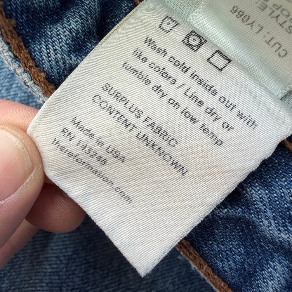 Reformation Mid Crop Flare Jeans Baltic Wash Blue Button Fly Raw Hem Size 28 - Picture 10 of 12